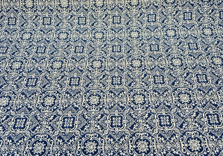 Amalfi Sunbrella Acrylic Fabric - Azure Blue/Ivory Damask, 54" Width, 7.5" Repeat (1 Yard)