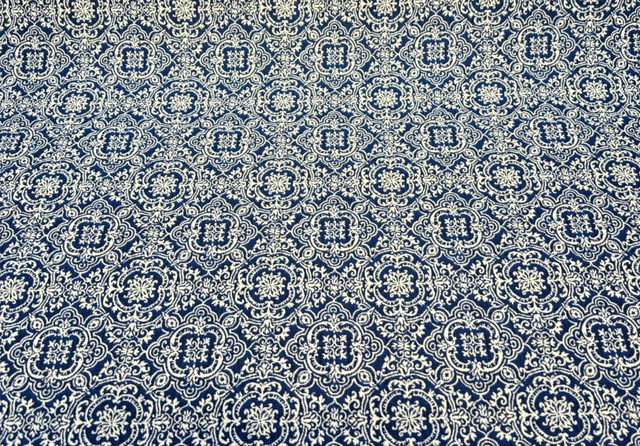 Amalfi Sunbrella Acrylic Fabric - Azure Blue/Ivory Damask, 54" Width, 7.5" Repeat (1 Yard)