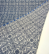 Amalfi Sunbrella Acrylic Fabric - Azure Blue/Ivory Damask, 54" Width, 7.5" Repeat (1 Yard)