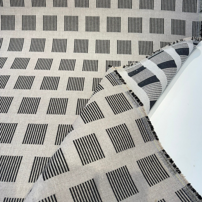 Sunbrella Novara Graphite Solution-Dyed Acrylic Fabric - Graphite Geometric Stripe, 56" Width (1 Yard)