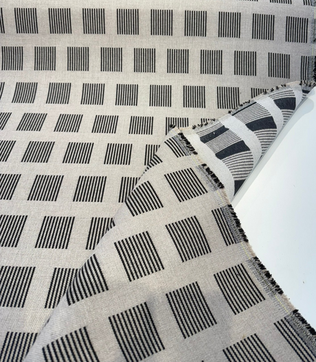 Sunbrella Novara Graphite Solution-Dyed Acrylic Fabric - Graphite Geometric Stripe, 56" Width (1 Yard)