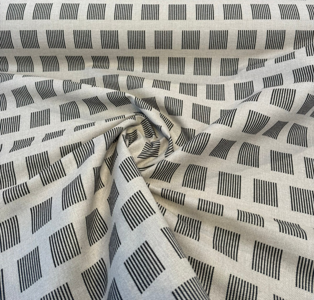 Sunbrella Novara Graphite Solution-Dyed Acrylic Fabric - Graphite Geometric Stripe, 56" Width (1 Yard)