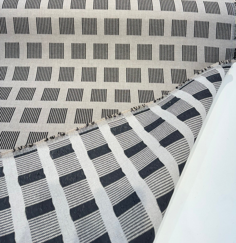 Sunbrella Novara Graphite Solution-Dyed Acrylic Fabric - Graphite Geometric Stripe, 56" Width (1 Yard)