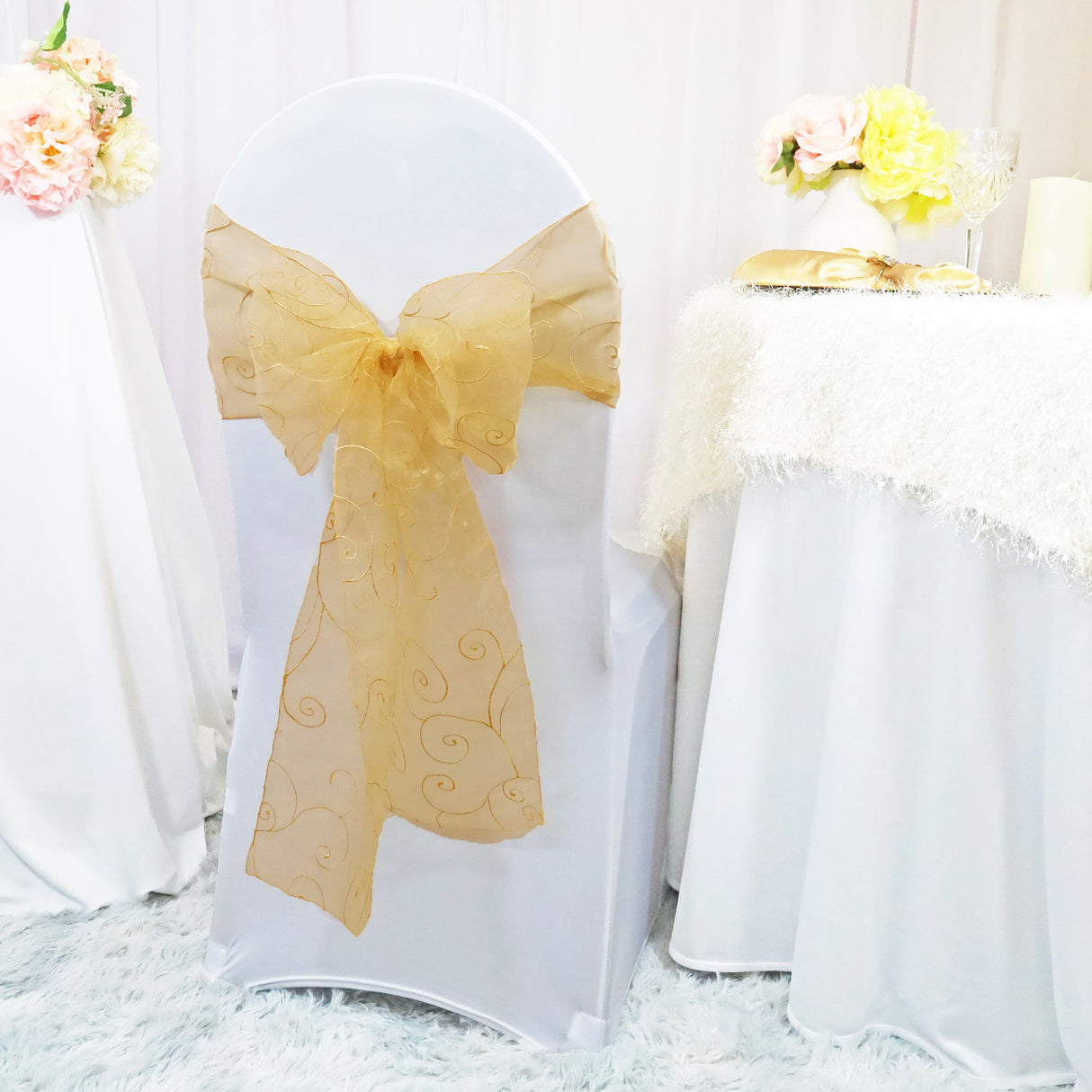 Embroidered Organza Chair Sash Sample