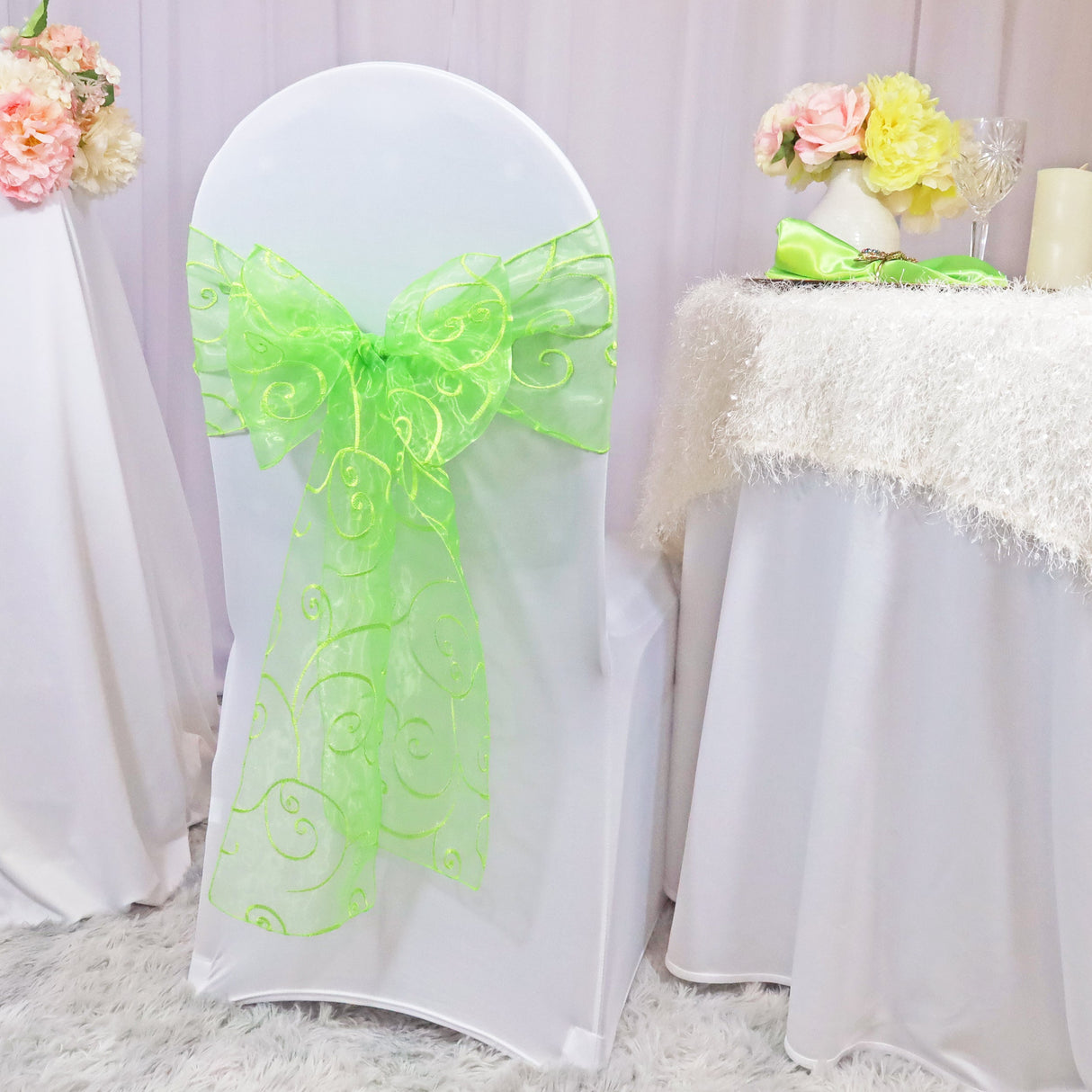Embroidered Organza Chair Sash Sample
