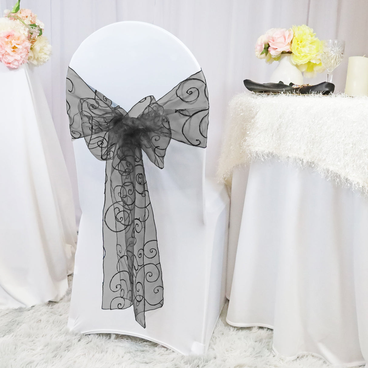 Embroidered Organza Chair Sash Sample Black