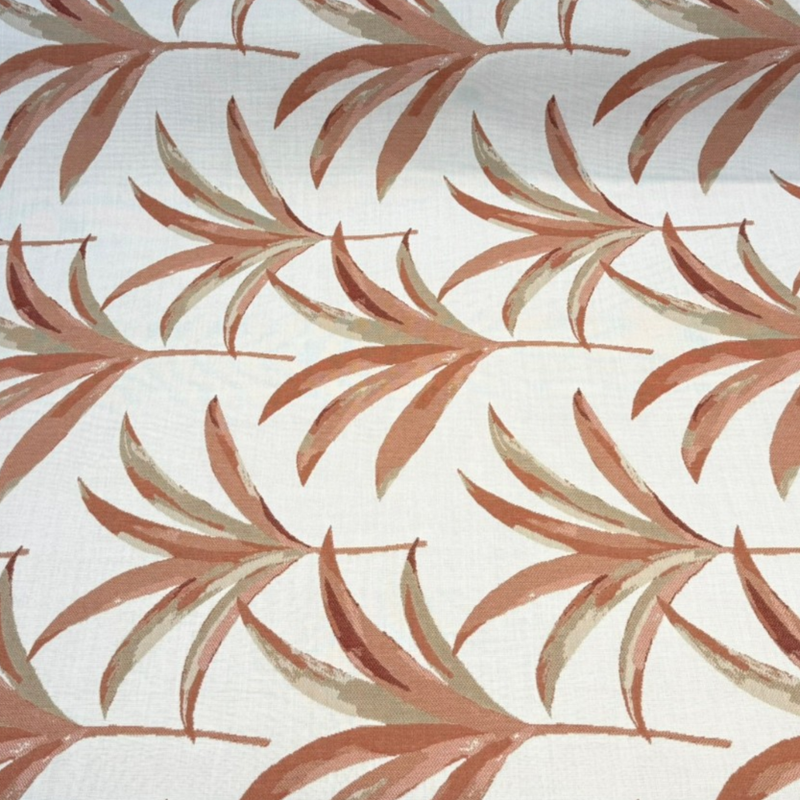 Sunbrella Martinique Mango Solution-Dyed Acrylic Fabric - Tropical Palm Leaf Print, Terracotta, Clay Orange, Beige, Ivory, 54" Width (1 Yard)