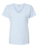 Camiseta de cuello en V teñida de prenda para mujer