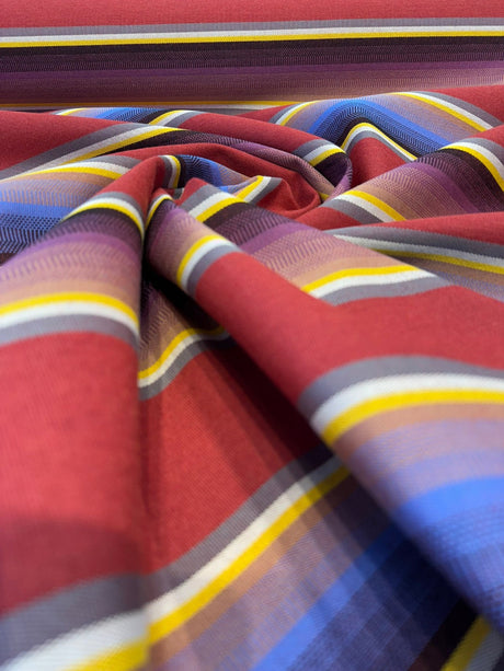 Sunbrella Serape Stripe Canyon Acrylic Fabric - Serape Stripe, Red/Yellow/Purple/Blue/Gray/Black, 56" Width (1 Yard)