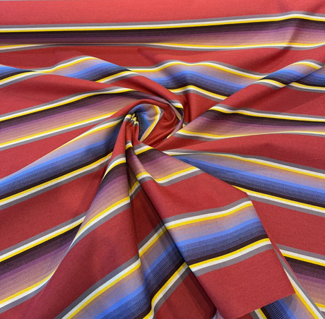 Sunbrella Serape Stripe Canyon Acrylic Fabric - Serape Stripe, Red/Yellow/Purple/Blue/Gray/Black, 56" Width (1 Yard)