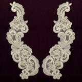 1 Pair Beaded & Corded Floral Lace Applique 11" x 3" Each Side
