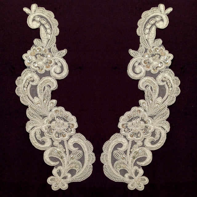 Beaded Corded Floral Lace Applique