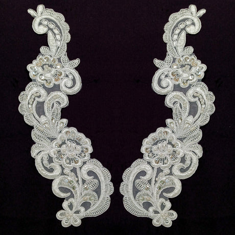 Beaded Corded Floral Lace Applique Pair