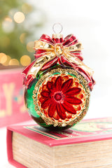 5" Reflector Ball with Bow Glass Ornament