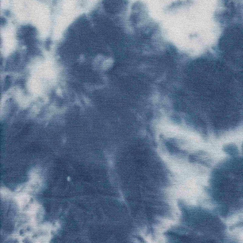 1 Yard Blue Denim French Terry Tie-Dye Knit Fabric, 58/60? Wide Rayon Polyester Spandex Blend
