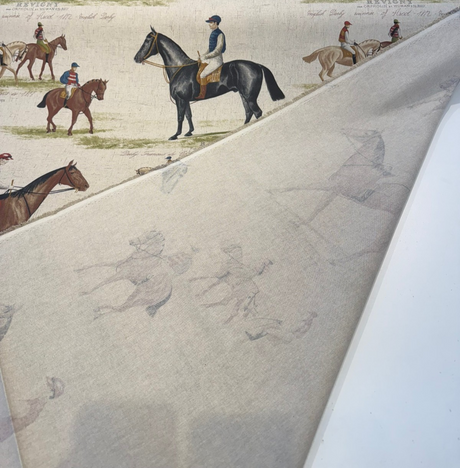 Equestrian Horse Derby Cotton Blend Fabric - Vintage Horse Racing Motif, Earth Tones, 54" Width (1 Yard)
