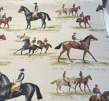 Equestrian Horse Derby Cotton Blend Fabric - Vintage Horse Racing Motif, Earth Tones, 54" Width (1 Yard)