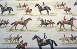 Equestrian Horse Derby Cotton Blend Fabric - Vintage Horse Racing Motif, Earth Tones, 54" Width (1 Yard)