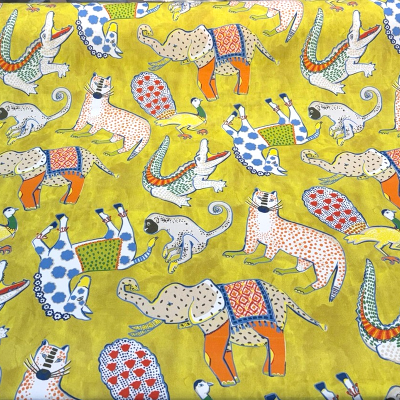 Ziba Lemon Yellow Hullbaloo Cotton Fabric - Novelty Animal Print, Lemon Yellow, 54" Width (By The Yard)