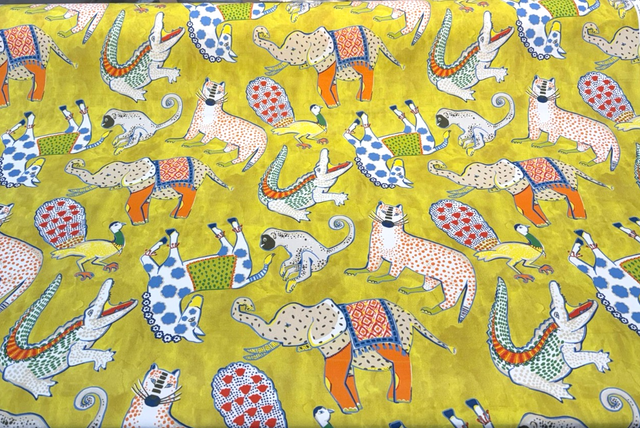 Ziba Lemon Yellow Hullbaloo Cotton Fabric - Novelty Animal Print, Lemon Yellow, 54" Width (By The Yard)