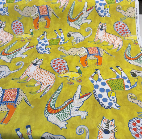 Ziba Lemon Yellow Hullbaloo Cotton Fabric - Novelty Animal Print, Lemon Yellow, 54" Width (By The Yard)