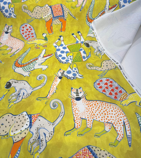 Ziba Lemon Yellow Hullbaloo Cotton Fabric - Novelty Animal Print, Lemon Yellow, 54" Width (By The Yard)