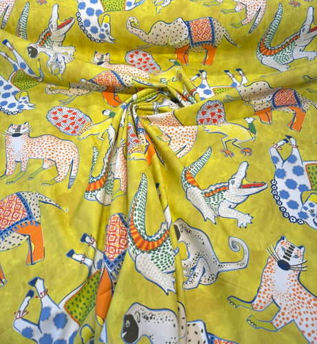 Ziba Lemon Yellow Hullbaloo Cotton Fabric - Novelty Animal Print, Lemon Yellow, 54" Width (By The Yard)