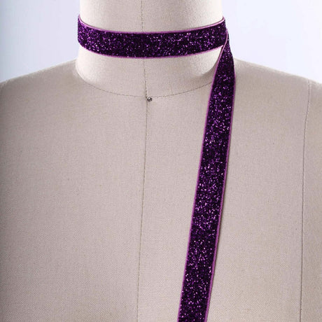 2 Yards 5/8" Deep Purple Plum Colored Glitter Elastic Trim