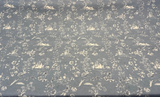 Blue Floral Toile Scenic Cotton Fabric - Dusty Blue, White Floral Scenic Toile, 54" Width (By The Yard)
