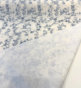 Floral Toile Scenic Cotton Fabric - White Blue Scenic Floral Toile, 54" Width (By The Yard)