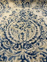 Lido Blue Damask Linen Blend Fabric - Ivory Base With Soft Blue Damask Pattern, 54" Width (By The Yard)