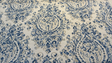 Lido Blue Damask Linen Blend Fabric - Ivory Base With Soft Blue Damask Pattern, 54" Width (By The Yard)