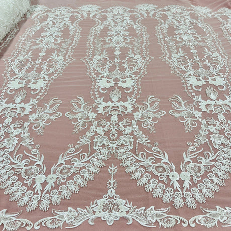 Beaded Lace Fabric on Polyester Net Mesh 50" Wide