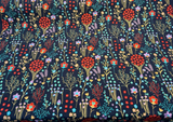 Floral Feast Embroidered Cotton Fabric - Twilight Blue, Embroidered Floral, 55" Width (1 Yard)
