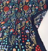 Floral Feast Embroidered Cotton Fabric - Twilight Blue, Embroidered Floral, 55" Width (1 Yard)