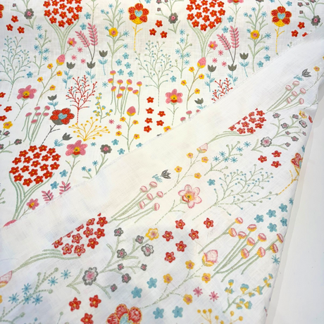 Floral Feast Emb Spring PK Embroidered Cotton Fabric - Embroidered Floral, White, 55" Width (1 Yard)