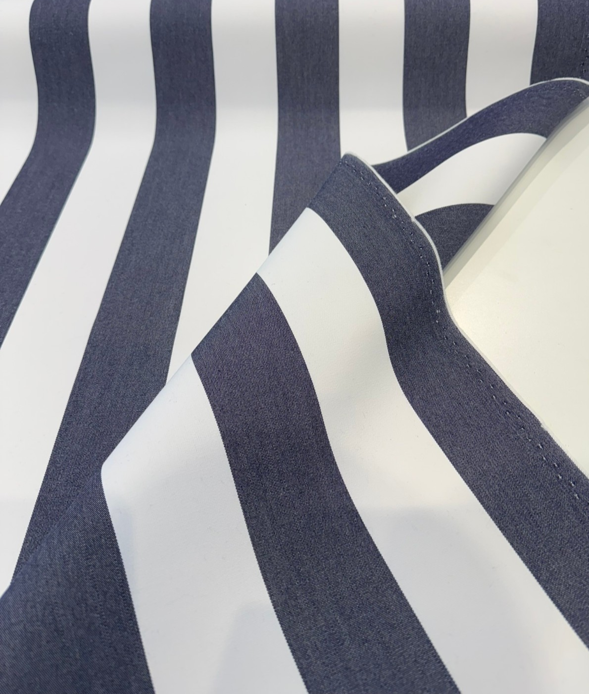 Townsend Sunbrella Acrylic Fabric - Navy Blue/White Stripe, 54" Width (1 Yard)