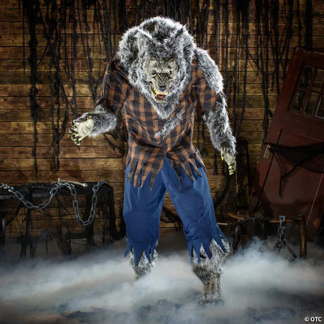 7.5-Foot Animated Hulking Werewolf in Shirt and Pants Halloween Decoration