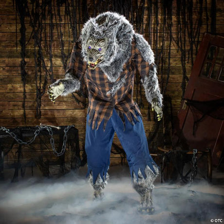 7.5-Foot Animated Hulking Werewolf in Shirt and Pants Halloween Decoration