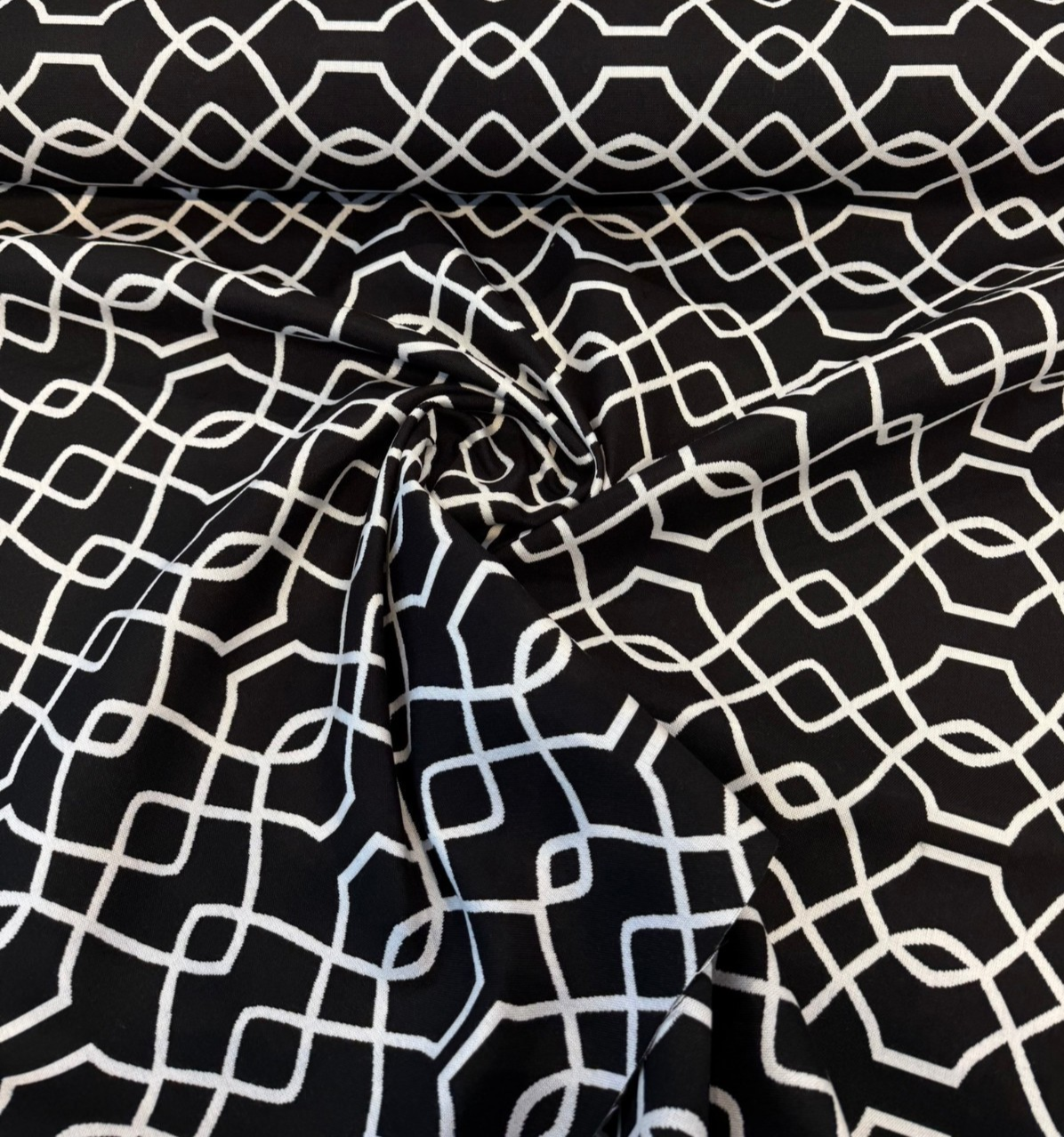 Sunbrella Folio Black Onyx 45741-000 Sunbrella Acrylic Fabric - Black And White Geometric, 54" Width, Reversible (1 Yard)