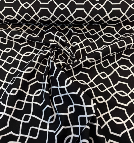 Sunbrella Folio Black Onyx 45741-000 Sunbrella Acrylic Fabric - Black And White Geometric, 54" Width, Reversible (1 Yard)