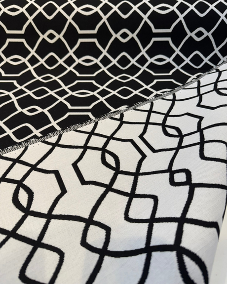 Sunbrella Folio Black Onyx 45741-000 Sunbrella Acrylic Fabric - Black And White Geometric, 54" Width, Reversible (1 Yard)
