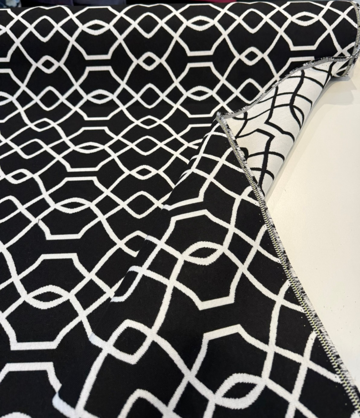 Sunbrella Folio Black Onyx 45741-000 Sunbrella Acrylic Fabric - Black And White Geometric, 54" Width, Reversible (1 Yard)