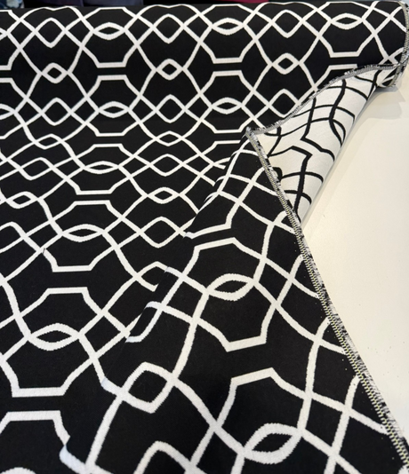 Sunbrella Folio Black Onyx 45741-000 Sunbrella Acrylic Fabric - Black And White Geometric, 54" Width, Reversible (1 Yard)
