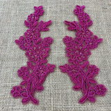 1 Pair Beaded & Corded Floral Lace Applique 10" x 2" Each Side