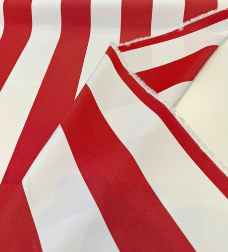 Sunbrella Explorer Venetian Red Stripe Acrylic Fabric - Red White Horizontal Stripe, 54" Width (1 Yard)