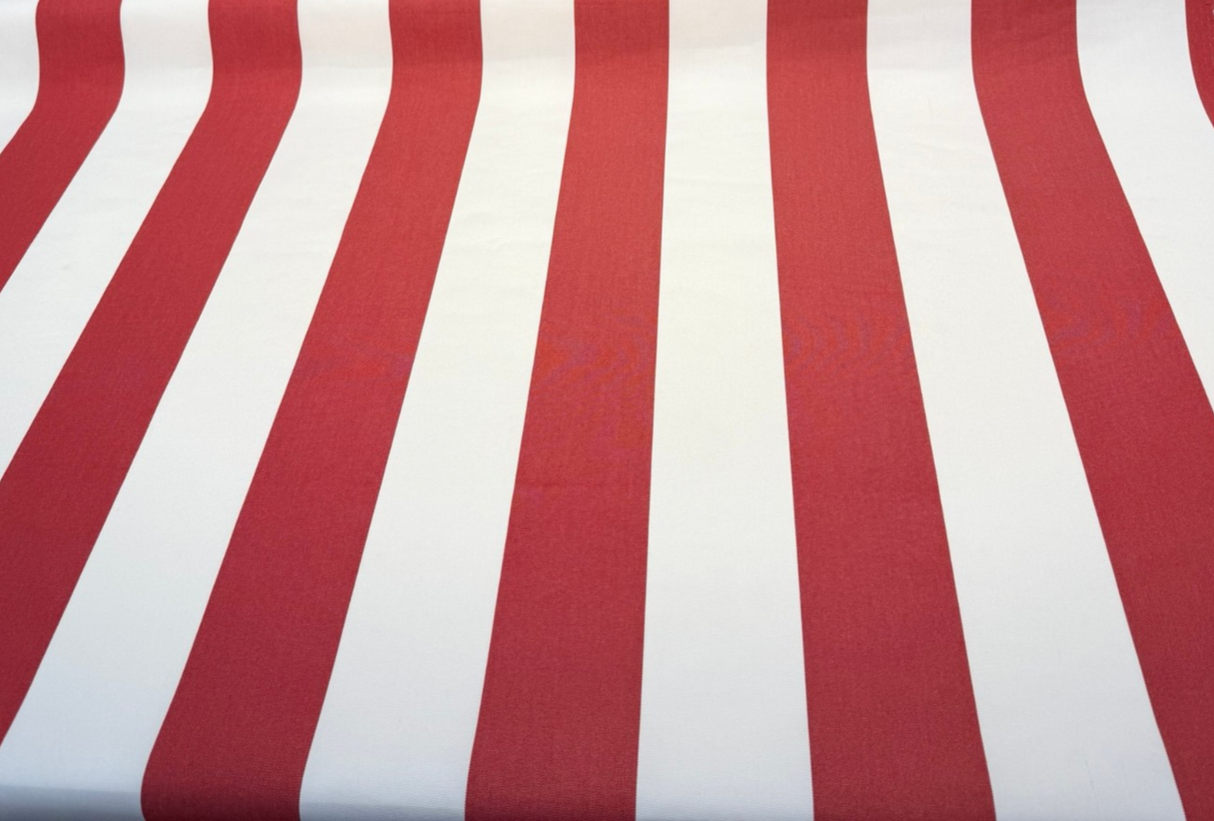 Sunbrella Explorer Venetian Red Stripe Acrylic Fabric - Red White Horizontal Stripe, 54" Width (1 Yard)