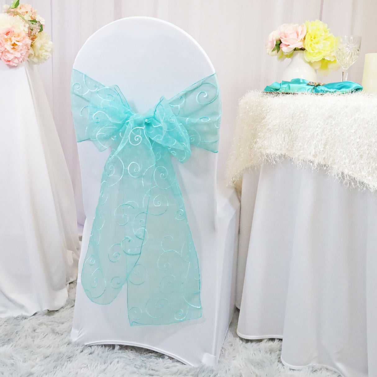 Embroidered Organza Chair Sash Sample