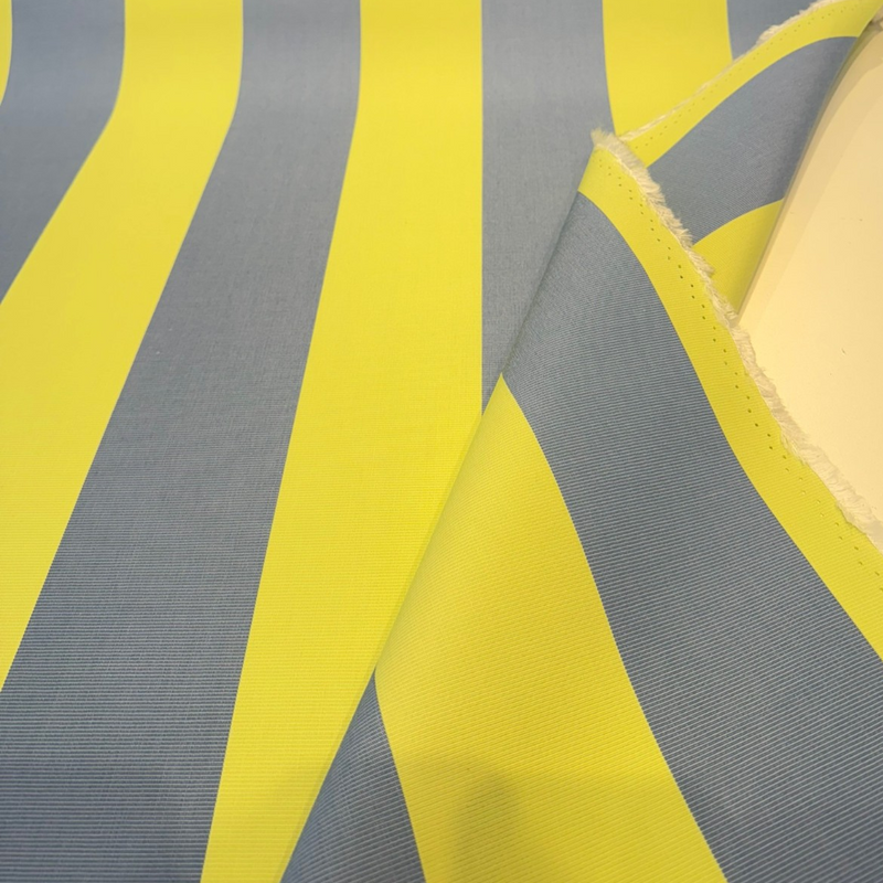 Sunbrella Explorer Stripe Acrylic Fabric - Limeade And Air Blue Horizontal Stripe, 54" Width (1 Yard)