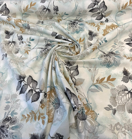 Light Hearted Cotton Fabric - Spa Blue Watercolor Floral, 54" Width, 27" Vertical Repeat (1 Yard)